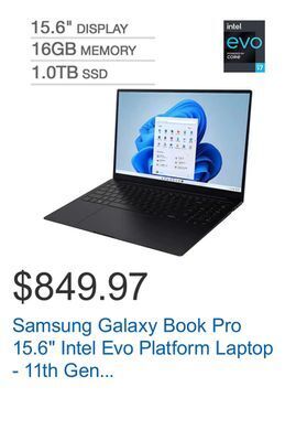 Costco Samsung galaxy book pro 15.6" intel evo platform laptop - 11th gen intel core i7-1165g7 - 1080p - windows 11 - mystic blue offer