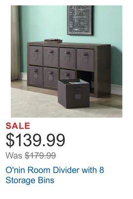 Costco O'nin room divider with 8 storage bins offer