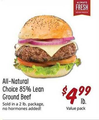 Sprouts Farmers Market All-natural choice 85% lean ground beef offer