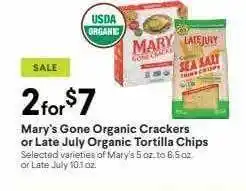 Nob Hill Mary's gone organic crackers or late july organic tortilla chips offer