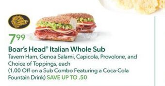 Publix Boar's Head Italian Whole Sub offer