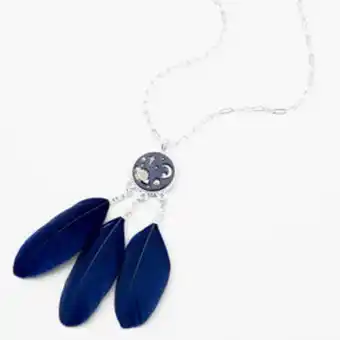 Claire's Silver celestial feather 24" pendant necklace - navy blue offer