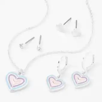 Claire's Silver pastel heart pendant & earrings set - 4 pack offer
