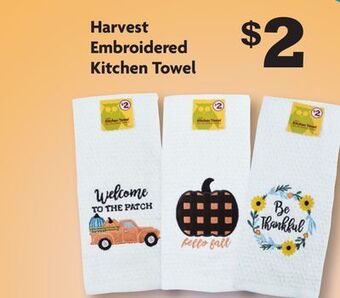 Family Dollar Harvest embroidered kitchen towel offer