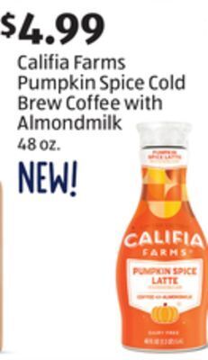 Aldi Califia farms pumpkin spice cold brew coffee with almondmilk offer