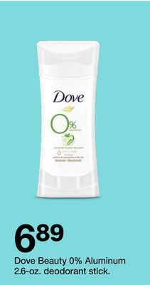 Target Dove beauty 0% aluminum 2.6-oz. deodorant stick offer