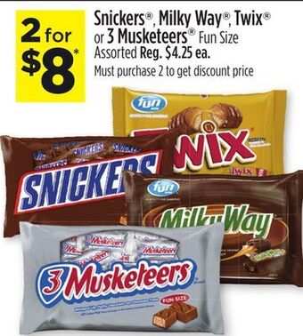 Dollar General Snickers®, milky way®, twix® or 3 musketeers® fun size offer