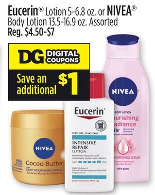 Dollar General Eucerin® lotion 5-6.8 oz. or nivea® body lotion 13.5-16.9 oz. offer