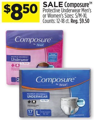 Dollar General Composure™ protective underwear men's or women's offer