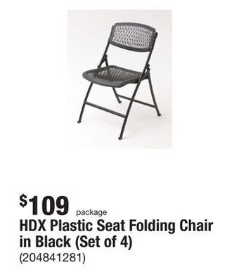 The Home Depot Hdx plastic seat folding chair in black (set of 4) offer