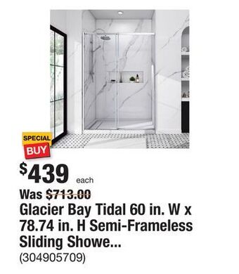The Home Depot Glacier bay tidal 60 in. w x 78.74 in. h semi-frameless sliding shower door in chrome offer