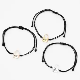Claire's Mixed metal padlock adjustable friendship bracelets - 3 pack offer