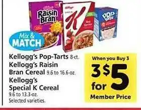 Safeway Kellogg's pop-tarts, kellogg's raisin bran cereal, kellogg's special k cereal offer