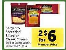Safeway Sargento shredded, sliced or chunk cheese offer