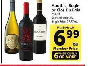 Safeway Apothic, bogle or clos du bois offer