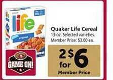 Safeway Quaker life cereal offer