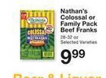 Price Chopper Nathan's colossal or family pack beef franks offer