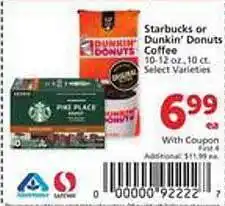 Safeway Starbucks or dunkin' donuts coffee offer