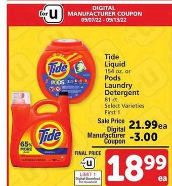 Safeway Tide liquid or pods laundry detergent offer