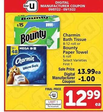 Safeway Charmin bath tissue or bounty paper towels offer