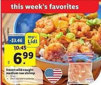 Lidl Frozen wild caught medium raw shrimp offer