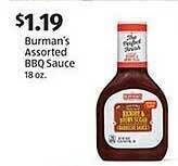 Aldi Burman's assorted bbq sauce offer