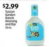 Aldi Tuscan garden ranch dressing and dip offer