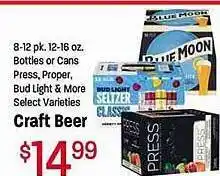 Maceys Bottles or cans press proper bud light & more select varieties craft beer offer