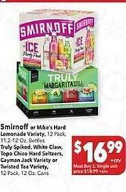 Vallarta Supermarkets Smirnoff or mike's hard lemonade variety offer