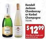 Vallarta Supermarkets Kendall jackson chardonnay or korbel champagne offer