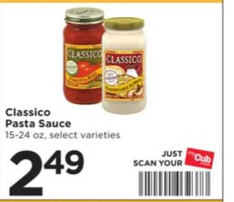 Cub Foods Classico pasta sauce offer