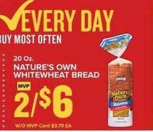 Food Lion Nature's own whitewheat bread offer