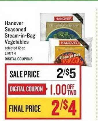 Lowes Foods Hanover seasoned steam-in-bag vegetables offer