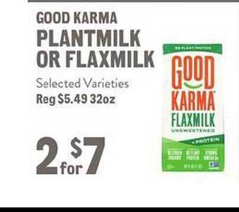 New Seasons Market Good karma plantmilk or flaxmilk offer