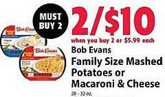 Festival Foods Bob evans family size mashed potatoes or macaroni & cheese offer