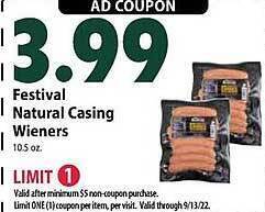 Festival Foods Festival natural casing wieners offer
