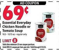 Festival Foods Essential everyday chicken noodle or tomato soup offer