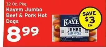 Hannaford Kayem jumbo beef & pork hot dogs offer