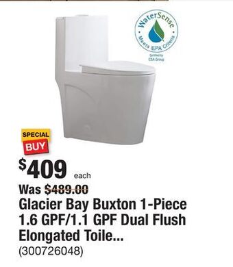 The Home Depot Glacier bay buxton 1-piece 1.6 gpf/1.1 gpf dual flush elongated toilet in white offer