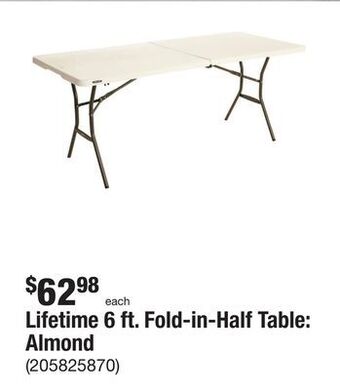 The Home Depot Lifetime 6 ft. fold-in-half table: almond offer