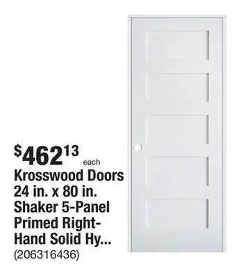 The Home Depot Krosswood doors 24 in. x 80 in. shaker 5-panel primed right-hand solid hybrid core mdf wood single prehung interior door offer