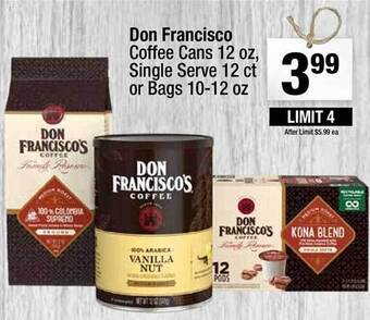 Super King Markets Don francisco coffee cans, single serve or bags offer