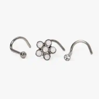 Claire's Silver titanium 20g opal flower nose studs - 3 pack offer