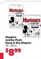 Family Fare Huggies jumbo pack snug & dry diapers offer