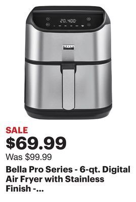 Best Buy Bella pro series - 6-qt. digital air fryer with stainless finish - stainless steel offer