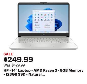 Best Buy Hp - 14" laptop - amd ryzen 3 - 8gb memory - 128gb ssd - natural silver offer