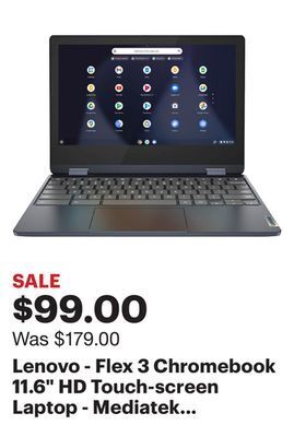 Best Buy Lenovo - flex 3 chromebook 11.6" hd touch-screen laptop - mediatek mt8183 - 4gb - 64gb emmc - abyss blue offer