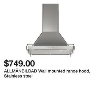 Ikea Allmänbildad wall mounted range hood, stainless steel offer