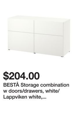 Ikea Bestå storage combination w doors/drawers, white/lappviken white, 47 1/4x16 1/2x25 5/8 " offer