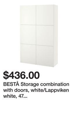 Ikea Bestå storage combination with doors, white/lappviken white, 47 1/4x16 1/2x76 " offer